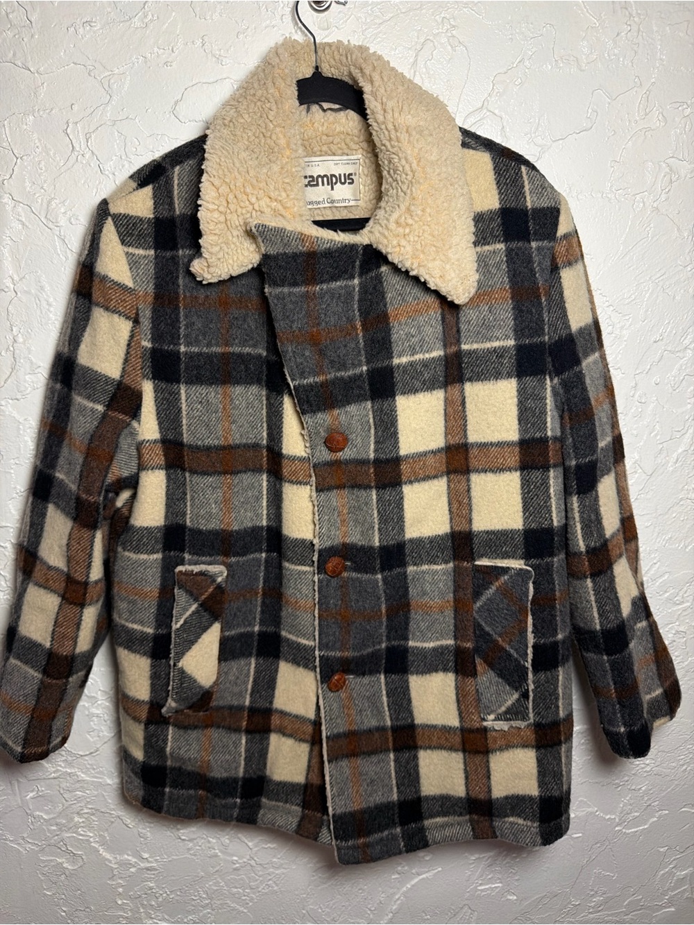 Vintage Campus Plaid Sherpa Collar Cardigan Jacket